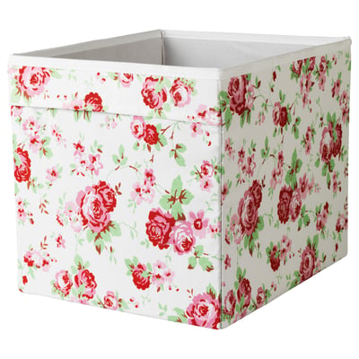 Florale Aufbewahrungsbox, weiß mit roten, rosa Rosen und grünen Blättern, Stoffmaterial, quadratische Form, passend für Kallax Regale.