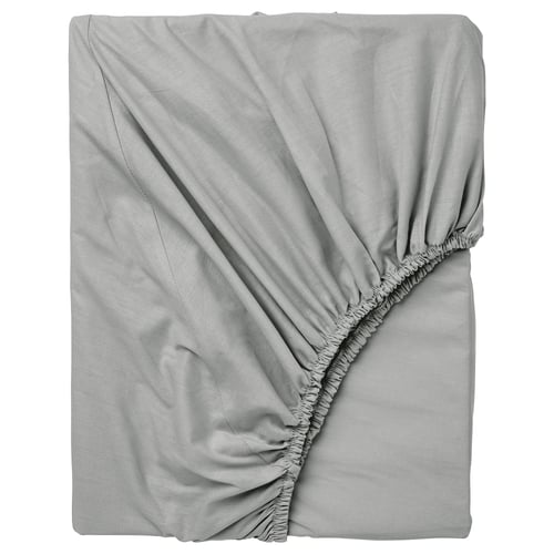 Hellgraues DVALA Spannbetttuch, 100% Baumwolle, rechteckig, weich, flaches Design.