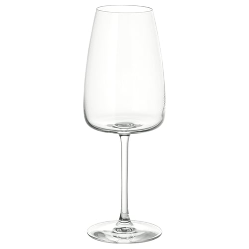 Klares, längliches Weinglas mit glänzendem, kristallklarem Glas, das das Licht schön reflektiert.