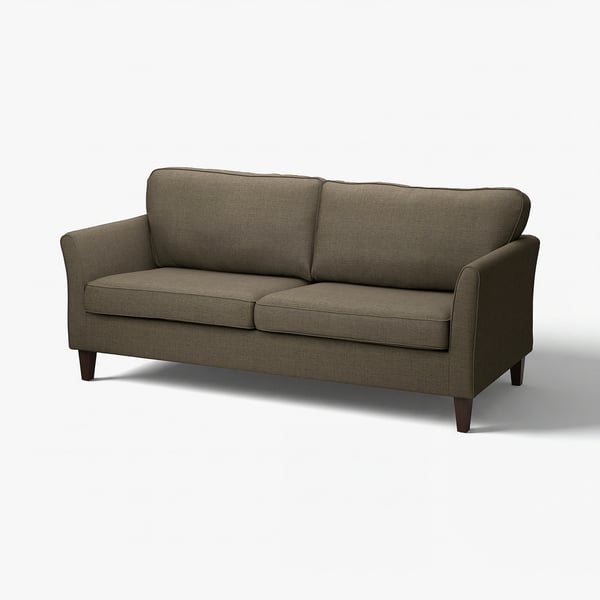 EKHOLMA-Sofa, olivgrün, Stoff und Holz, gebogenes Design.