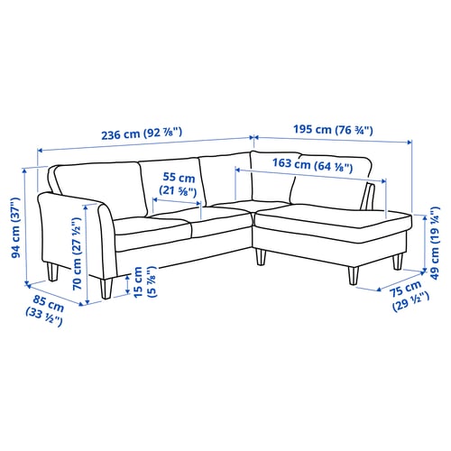 Abbildung mit Maßen für das Produkt: EKHOLMA.