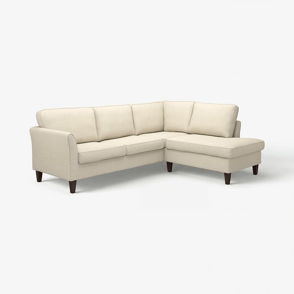EKHOLMA Ecksofa, beige, leinenähnlicher Stoff, L-förmig, aufgerollte Armlehnen, Holzbeine.