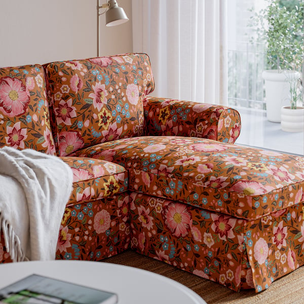 EKTORP 3er-Sofa mit Récamiere, Mångbyn braun/bunt
