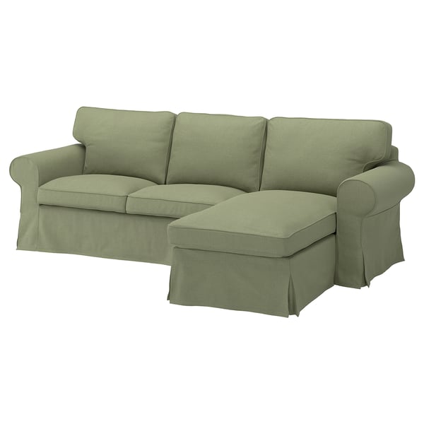EKTORP 3er-Sofa mit Récamiere, Naggen graugrün