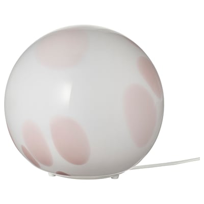 FADO-Lampe: grau getönte Glaskugel auf weißem Sockel. Runde Form, dekorativ. Weiches, kuscheliges Licht.