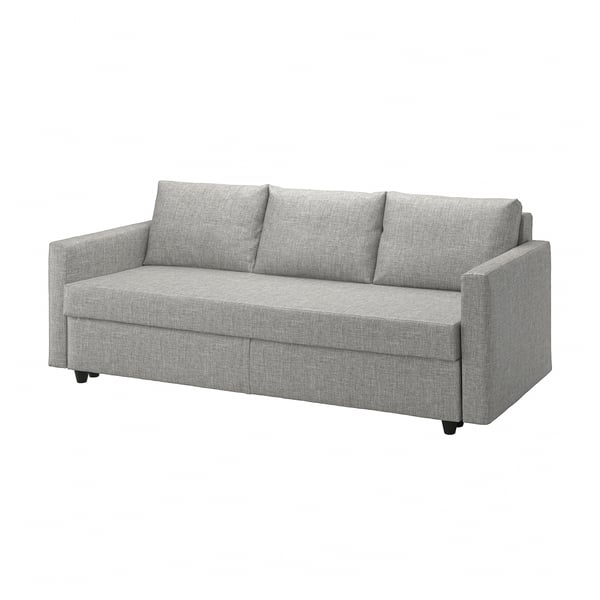 FRIHETEN graues Schlafsofa mit verstecktem Stauraum, modernes, minimalistisches Design.
