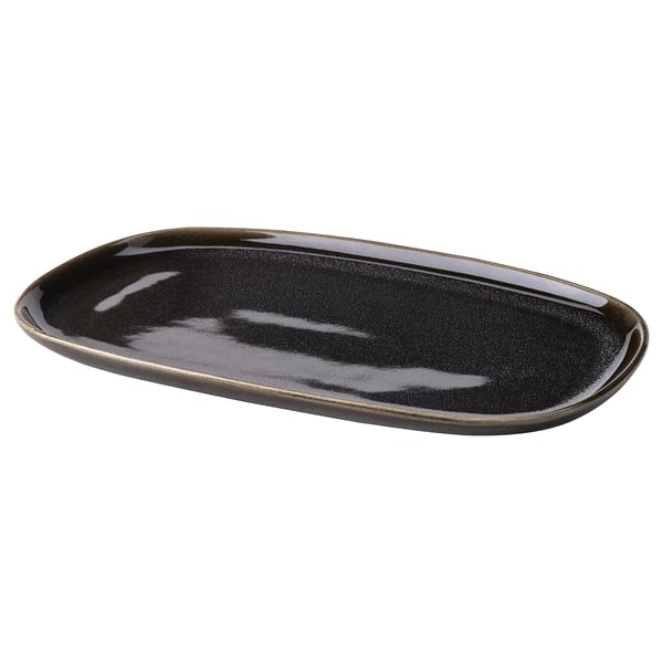 GLADELIG Teller, dunkelgrau, oval, Steinzeug mit Reaktivglasur, schlichtes, elegantes Design.