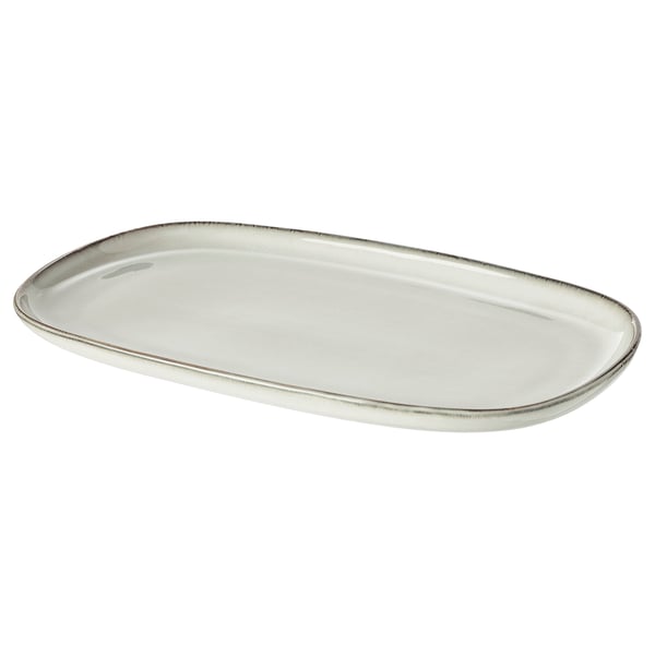 Weiße GLADELIG Servierplatte aus Keramik, sandglasiert, ovale Form, glatte Kanten, klassisches Design.