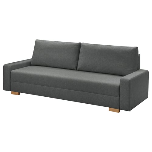 Graues GRÄLVIKEN-Schlafsofa mit Holzbeinen, rechteckiger Form und schlichtem Design.