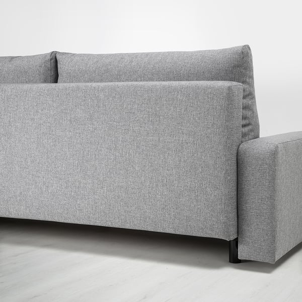 Nahaufnahme der GRÄLVIKEN-Schlafsofas, des umwandelbaren Sitzes und des Stauraums unter dem Sitz.