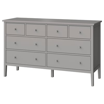Graue GULLABERG-Kommode mit sechs großen Schubladen. Modernes und minimalistisches Design aus Spanplatten und Acrylfarbe.