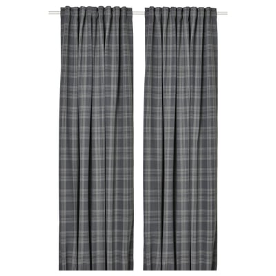 HÄGGVECKMAL dunkelgraue Tartan-Vorhänge, wollartig, raumverdunkelnd, recyceltes Polyester, rechteckig, 300 cm extra lang.