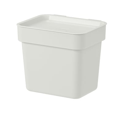 Weißer HÅLLBAR Mülleimer, quadratisch, aus 50% recyceltem Kunststoff.