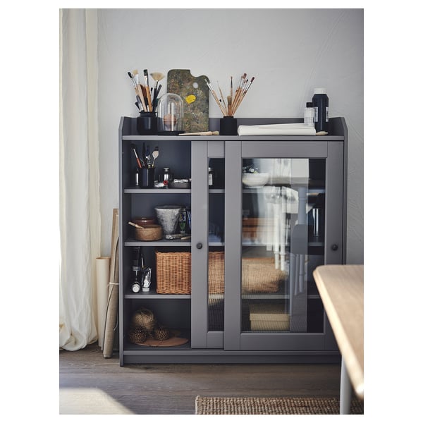 HAUGA Vitrine, grau, 105x116 cm