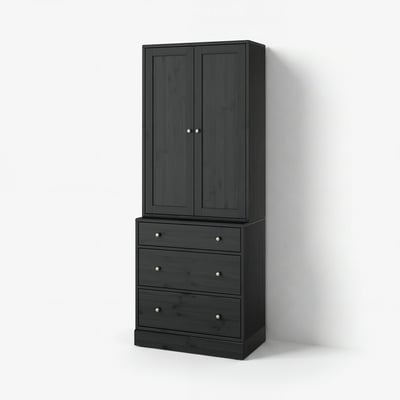 HAVSTA Schrank & Truhe: 2 Türen, 3 Schubladen, Kiefer und Faserplatten. Skandinavisches Design, runde Metallgriffe.