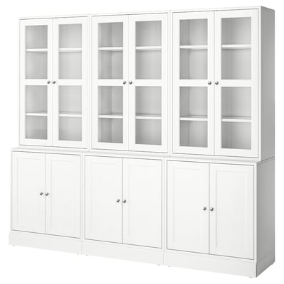 HAVSTA: weißes Holz- und Glasvitrinen-Set. Vier Glastüren und vier massive Türen. Rustikales, leichtes Design.