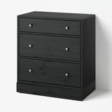 HAVSTA 3-Schubladen-Kommode, schwarz, Kiefernholz, rechteckig, glattes Design.
