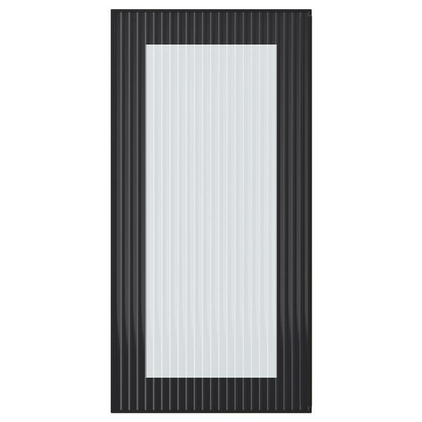 HEJSTA schwarze Glastür, schlankes vertikales Design mit strukturiertem Glas, Aluminiumrahmen, modernes Aussehen.