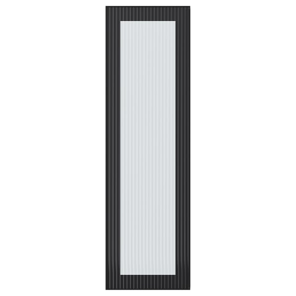 HEJSTA schwarze Glastür, rechteckig mit vertikalen Streifen, eingefasst aus Aluminium.