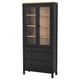 Schwarzer HEMNES-Holzschrank mit Glastüren und Schubladen, modernem Design, verstellbaren Regalen.