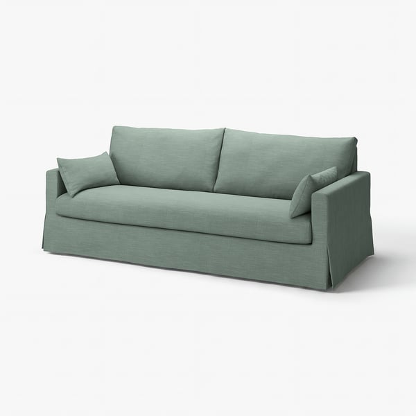 Hellgrünes HYLTARP-Sofa, modernes minimalistisches Design, weiche Polster, saubere Linien, bezogen mit Baumwoll-Polyester-Stoff.