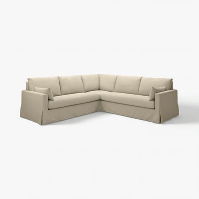 Beige HYLTARP Ecksofa mit strukturiertem, langlebigem Stoff und ton-on-tone Garndesign.