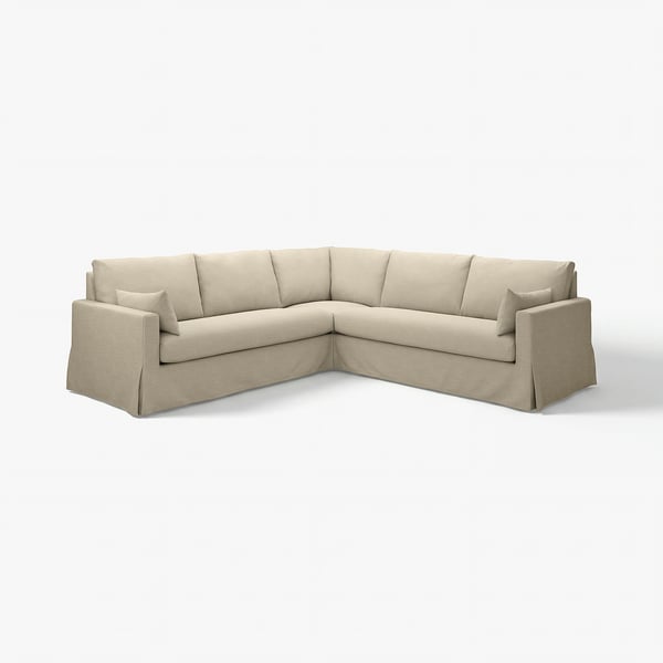 HYLTARP Ecksofa: bequem, beige, von Leinen inspiriert, modernes Design mit klaren Linien.