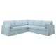 Hellblaues HYLTARP-Ecksofa, weich und bequem mit klaren Linien, perfekt geformt zum gemütlichen Faulenzen.
