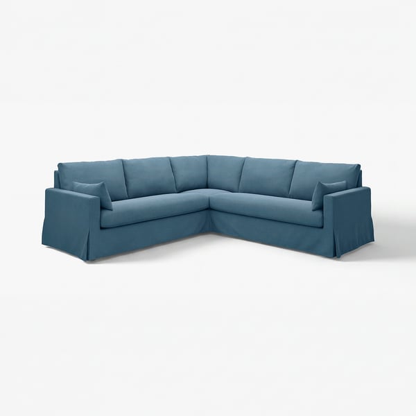 HYLTARP türkisfarbenes L-förmiges Sofa: modern, gemütlich, tiefblau, weicher Stoff, Eckdesign.
