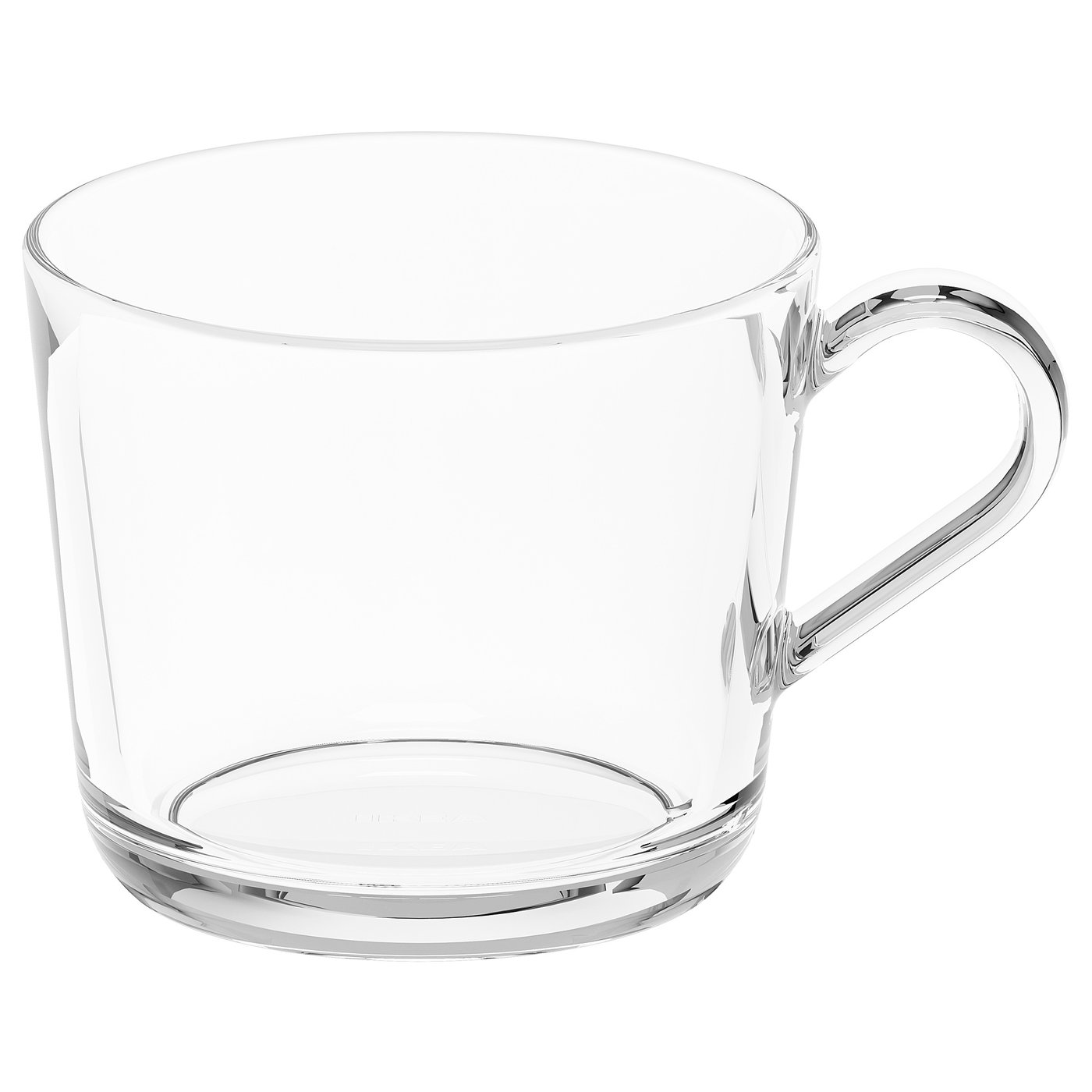 IKEA 365+ Becher aus klarem Glas, rund mit gebogenem Griff, aus gehärtetem Glas.