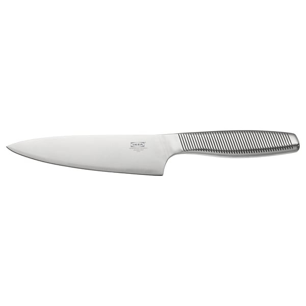 IKEA 365+ Kochmesser, silber, Edelstahl, schlankes Design mit strukturiertem Griff zum Greifen.