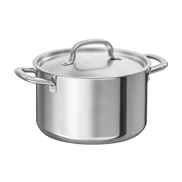 Suppentopf aus Edelstahl von IKEA 365+. Runde Form, zwei Seitengriffe, schlankes Design, ideal zum Kochen auf jedem Herd.