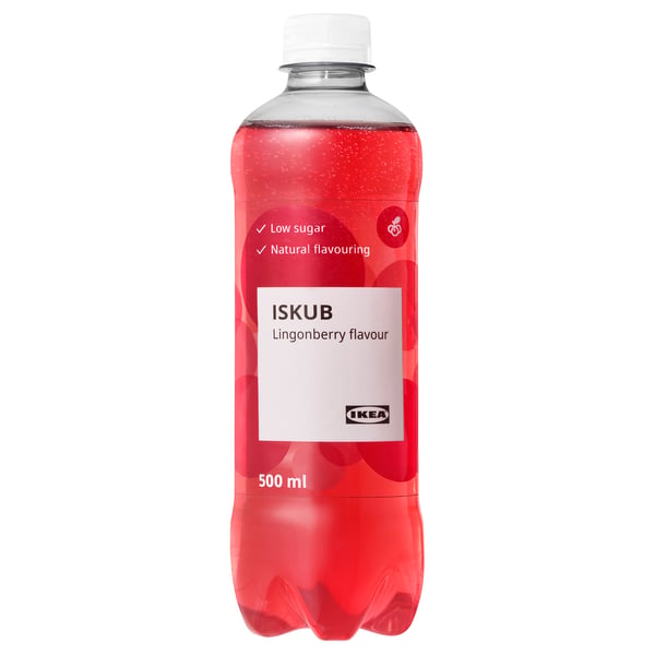 Flasche ISKUB Getränk mit Preiselbeergeschmack. Zuckerarmes, natürliches Aroma von ikea.
