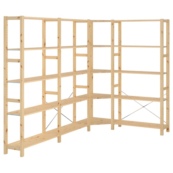 IVAR Eckschrank aus Kiefernholz, helle Farbe, quadratische Form, einfaches Design für die Aufbewahrung.