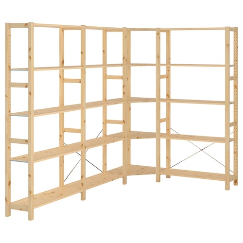 IVAR Eckschrank aus Kiefernholz, helle Farbe, quadratische Form, einfaches Design für die Aufbewahrung.