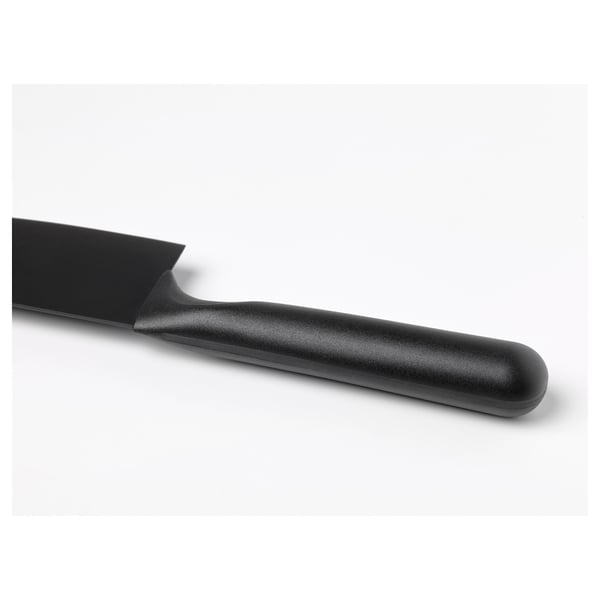 Schwarzes Messer mit Softgrip-Griff, scharfe Edelstahlklinge.