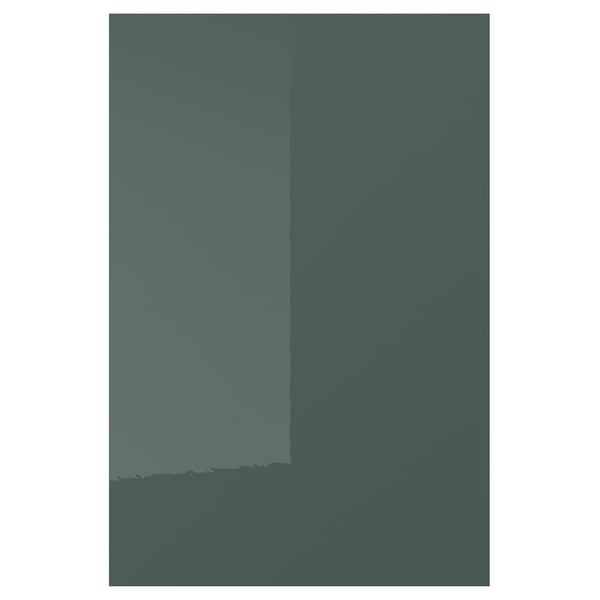 Die hochglänzende graugrüne Küchenschranktür KALLARP hat ein modernes Design mit schlanken Linien und langlebigem Recyclingmaterial.