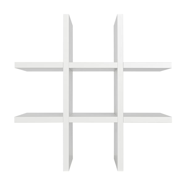 Modernes weißes modulares Regal mit mehreren Fächern.
