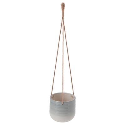 KAPKRUSBÄR hängendes Pflanzgefäß, grau, Keramik mit Juteschnur, rundes & minimalistisches Design.