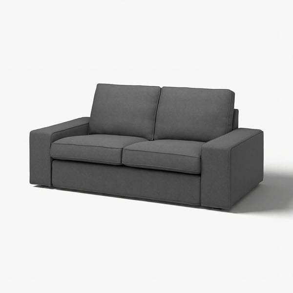 KIVIK graues Sofa, modernes Design, mit niedrigen Armlehnen, bequemer Sitz, grauer Stoff.