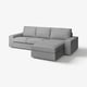 Ein modernes KIVIK-Sofa in Grau mit Chaiselongue, das ein elegantes Design und bequeme Sitzgelegenheiten zeigt.