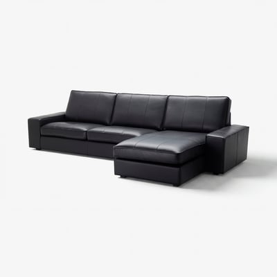 KIVIK schwarzes Leder-Ecksofa, modernes Design, bequemer tiefer Sitz, abnehmbarer Chaiselongue.