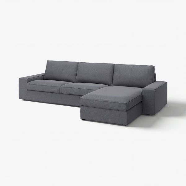 Modernes, graues, l-förmiges, aufteilbares Sofa mit abnehmbaren Kissen und Armlehnen, perfekt zum Entspannen und zum Sozialisieren.