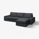 Dunkelgraues KIVIK-Ecksofa mit Chaiselongue, moderne, saubere Linien, niedrige Armlehnen, bequeme Polster mit abnehmbaren Bezügen.