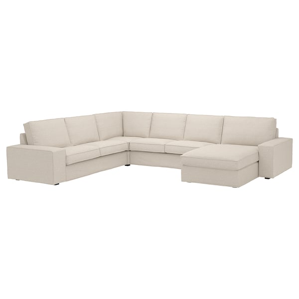 KIVIK Sektionssofa, beige, weicher Stoff, L-Form mit breiten Armlehnen.