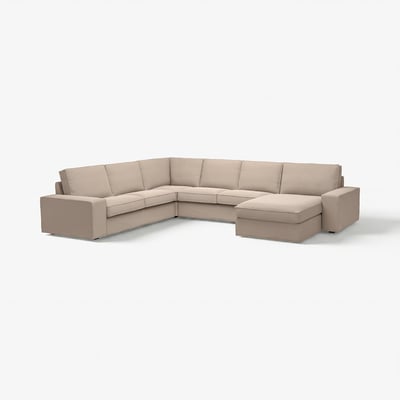 KIVIK beige Ecksofa, modernes Design mit niedrigen Armlehnen, perfekt zum Entspannen.