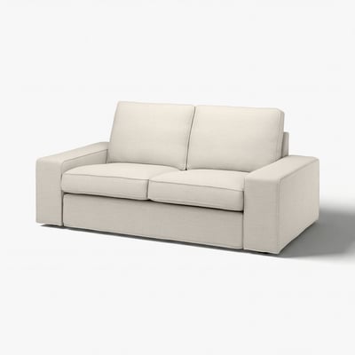 Ein KIVIK-Sofa in hellem Beige, mit modernem Design und klaren Linien, bezogen mit langlebigem recyceltem Polyester.