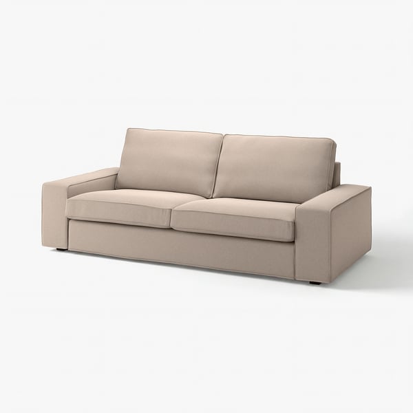 Beige KIVIK-Sofa mit weichem Chenillebezug, quadratischen Armlehnen, maschinenwaschbar.