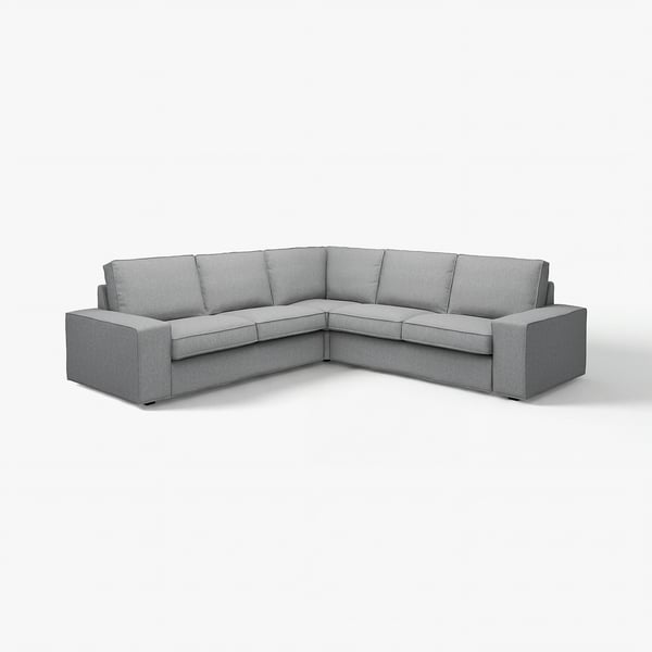 KIVIK graues l-förmiges Sofa, modernes Design mit niedrigen Armlehnen, stützenden Polstern und robustem Stoff.