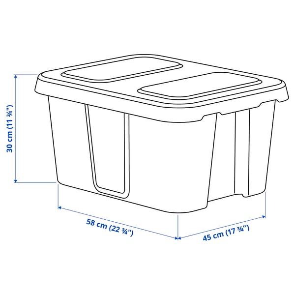 KLÄMTARE Box mit Deckel innen/außen, dunkelgrau, 58x45x30 cm